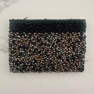 Vintage Cache Beaded Small Satin Pouch in Black, Gold, Silver 5.75" long
